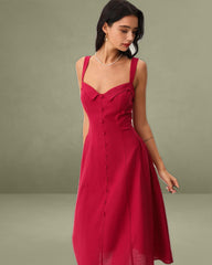 Red Sweetheart Neck Slip Midi Dress