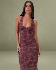 Datari Maxi Dress in Mesh Tonal Paisley Plum
