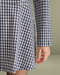 Navy Square Neck Plaid Mini Dress