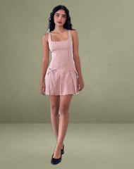 Jadzia Drop Waist Mini Dress in Blush Pinstripe