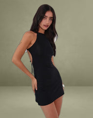 Yorozu Tie Back Mini Dress in Black
