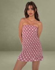 Takiyo Bandeau Mini Dress in Pink Tartan