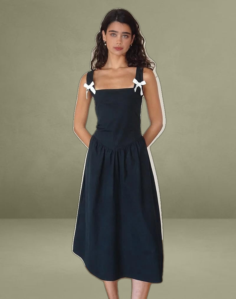 Clesiel Midi Dress in Tap Shoe with Off White Bows