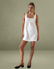 Kawase Tie Side Mini Dress in Linen White