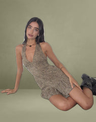 Delaine Halterneck Mini Dress in Croc Tan