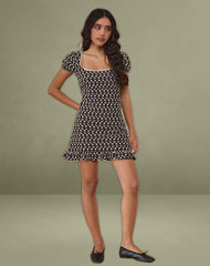 Bella Mini Tea Dress in Floral Broderie Brown
