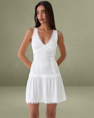 Nesha Ruffle Satin Mini Dress in White