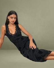 Saga Midi Dress in Rose Flock Black