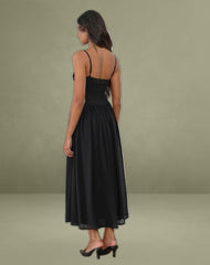 Paduri Drop Waist Midi Dress in Chiffon Black