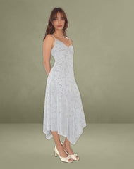 Devon Midi Dress in Flock Chic Petals Grey