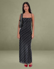 Darsih Maxi Dress in Irregular Stripe Grey Black