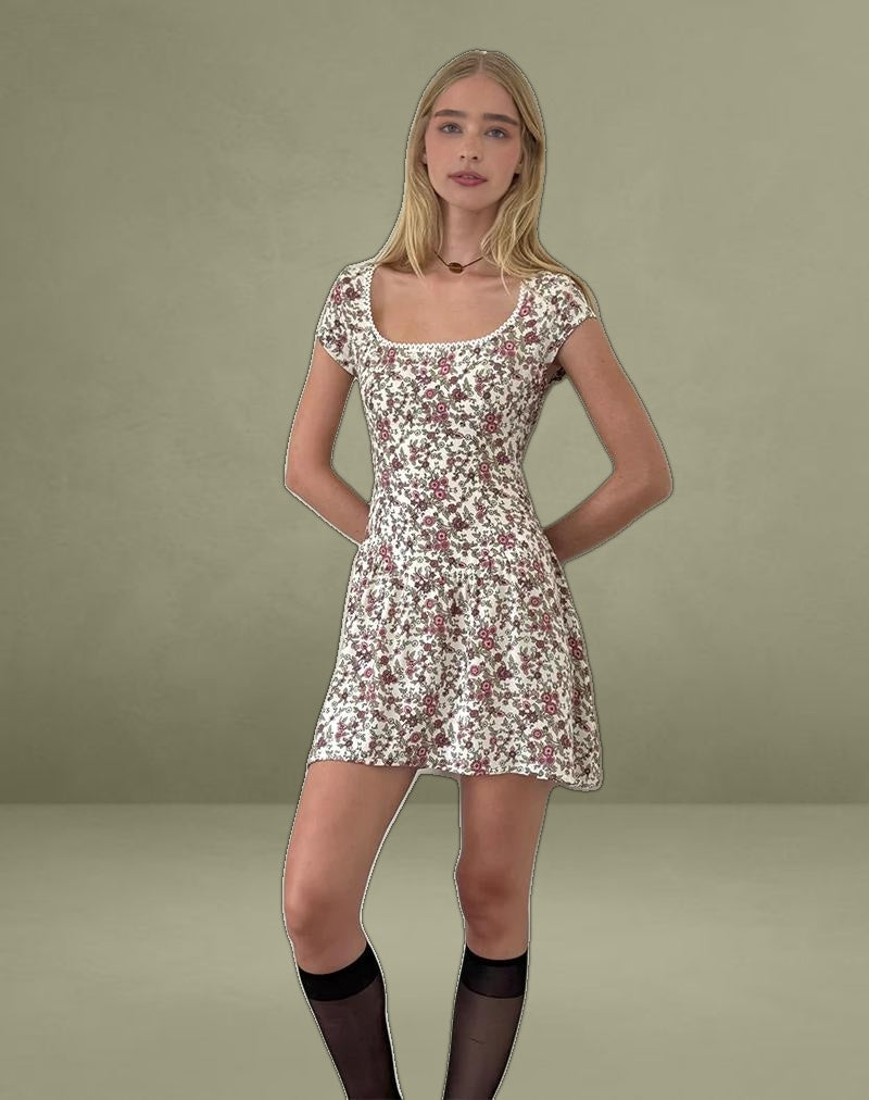 Tipani Mini Dress in Vintage Bloom Ivory