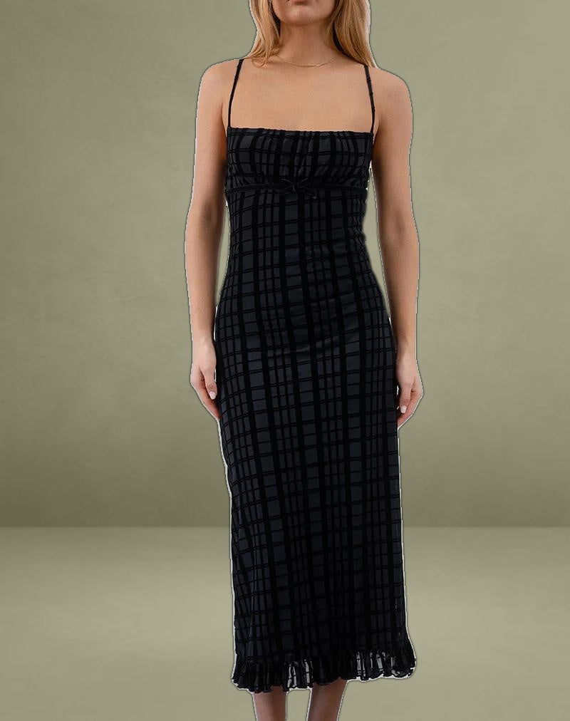 Nateda Dress in Tonal Check Flock Black