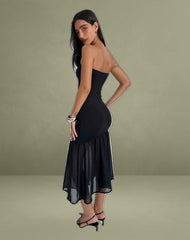 Sachiko Bandeau Midi Dress in Chiffon Jersey Black