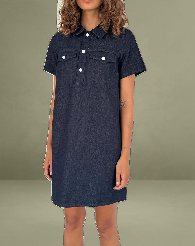 Reiga Smock Mini Dress in Denim Indigo