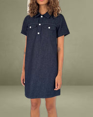 Reiga Smock Mini Dress in Denim Indigo