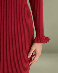 Red Bodycon Bell Sleeve Sweater Dress