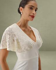 White Textured V-Neck Midi Dress