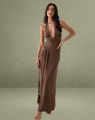 Ryoko Maxi Dress in Cupro Dark Brown