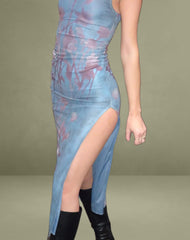 MOTEL X JACQUIE Flo Midi Dress in Lumen Mesh Blue