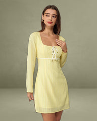 Yellow Square Neck A-Line Mini Dress