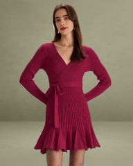 Wine Red Wrap Sweater Mini Dress