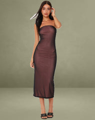 Rosbandi Bandeau Midi Dress in Black Pink Lining