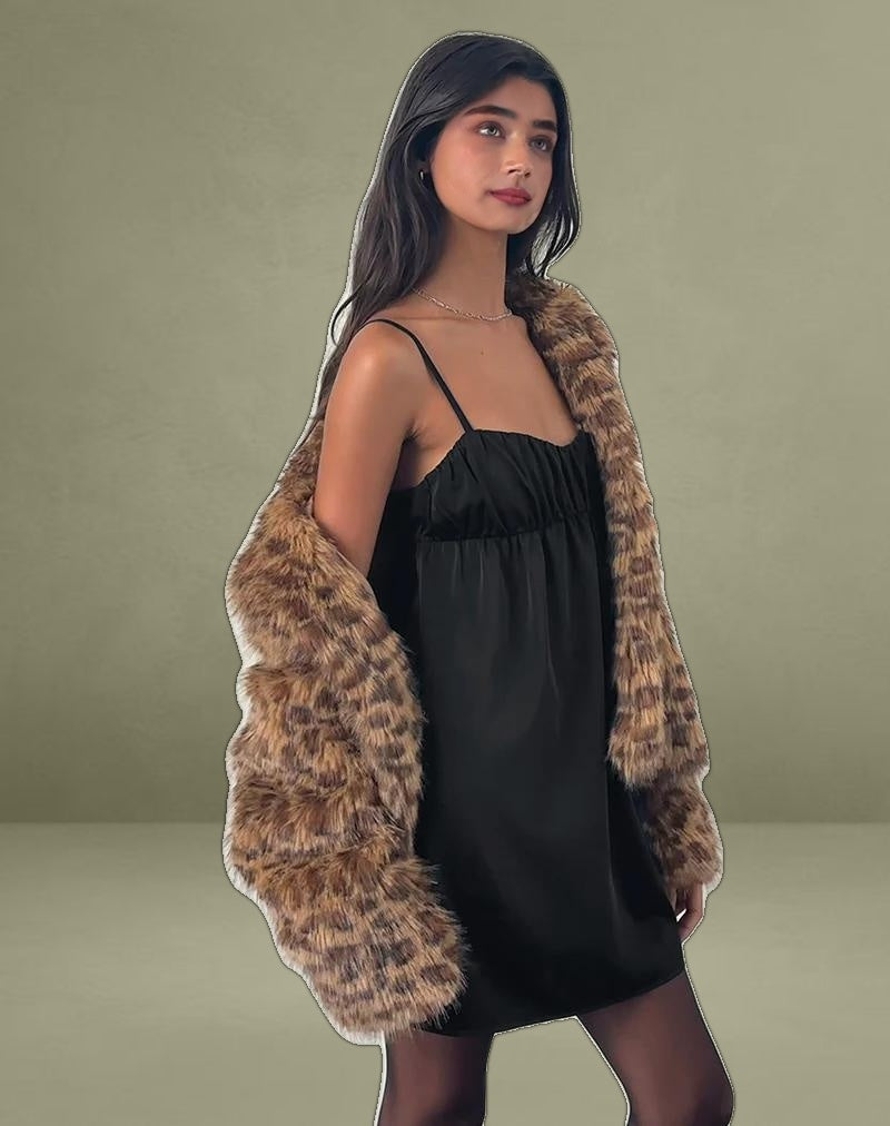 Cadenza Square Neck Slip Mini Dress in Black