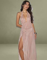 Driti Maxi Dress in Chiffon Blurred Check Peach