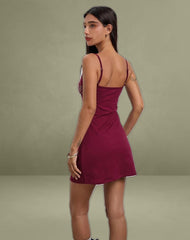 Dimaya Mini Dress in Burgundy with Floral Embroidery