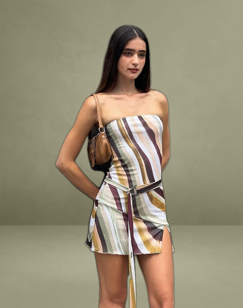 Kevsra Bandeau Mini Dress in Mesh Wiggle Sunset