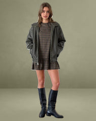 Samana Babydoll Mini Dress in Check Dark Brown