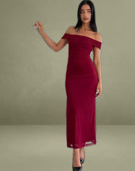 Tarna Bardot Maxi Dress in Mesh Burgundy