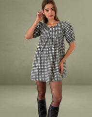 Cybera Mini Dress in Tonal Gingham Black and Grey