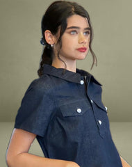 Reiga Smock Mini Dress in Denim Indigo