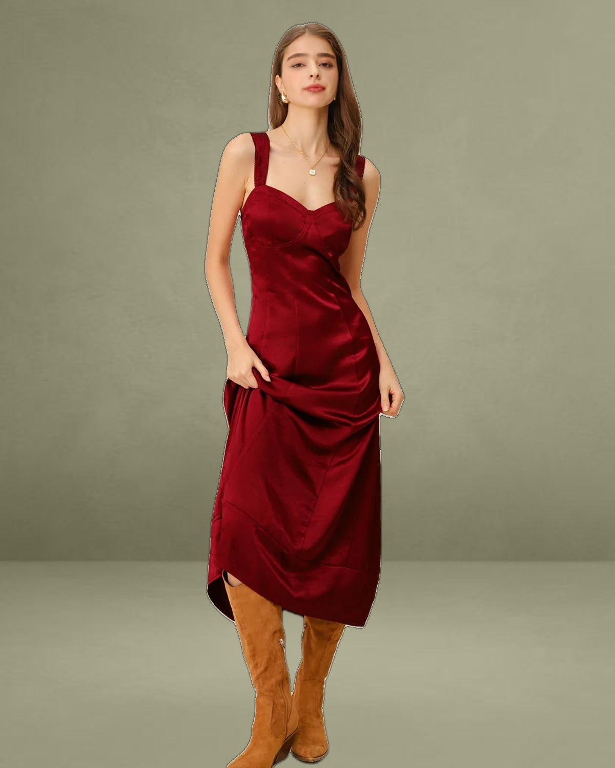 Red Sweetheart Neck A-Line Maxi Dress