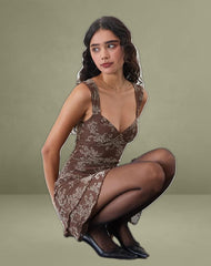 Astika Mini Dress in Blooming Vines Brown