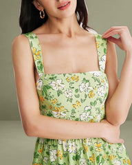 Green Floral Backless Maxi Dress