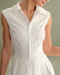 White Button A-Line Sleeveless Mini Dress