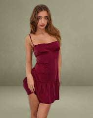Oshi Open Back Mini Dress in Satin Red