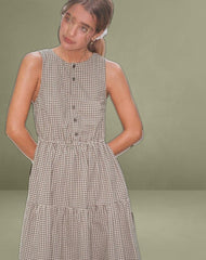 Galuh Smock Dress in Mini Brown Gingham