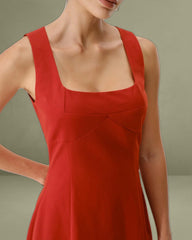 Red Square Neck A-Line Mini Dress