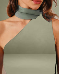 Green Satin One Shoulder Maxi Dress