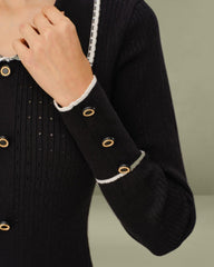 Black Contrasting Bodycon Button Sweater Dress