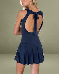 Maisha Open Back Bow Mini Dress in Slinky Navy
