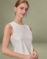 Beige Round Neck Sleeveless Mini Dress