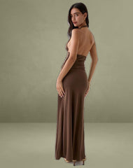 Ryoko Maxi Dress in Cupro Dark Brown