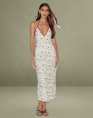 Druvish Midi Dress in Line Flower Cream