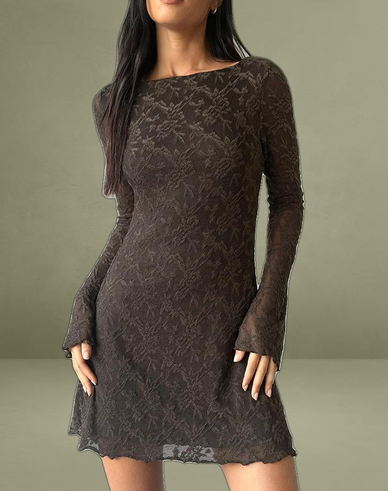 Sevila Dress in Jacquard Knit Dark Brown