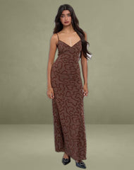 Kalana Maxi Dress in Brown Swirl Flock